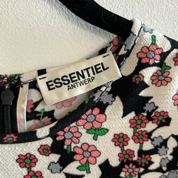 Essentiel Antwerp Haut Rock n Roll Floral Top Size 4 Black Pink Ruffle Cuffs - Picture 3 of 4